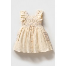 Örgü Detaylı Bebe Elbise - Bej