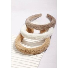 C&E Design Kadın 3'lü Peluş Taç Seti Bej Renkli Yumuşak Materyal ile Şık Tasarım ve Konfor