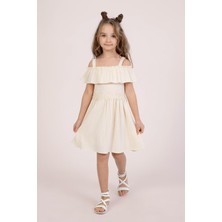Beli Çiçekli Elbise - Bej