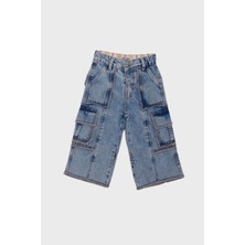 Escabel Kargo Cep Kız Bebe Pantolon - Mavi