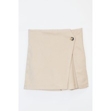 Önden Düğmeli Kız Şort Etek - Bej