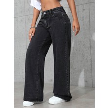 Kadın Baggy Fit Denim Jean Yıkamalı Pantolon