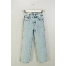 Yanları Fiyonklu Kot Pantolon - Mavi