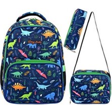 Lisanslı Dinazor Desenli Ilkokul Çantası,beslenme Çantası ve Kalem Kutusu Seti