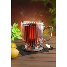 Yzhome 6 Parça Kristal Cam Kulplu Çay Nescafe Kupa Bardak Seti Takımı 325 ml Turuncu Renk