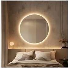 Wallover Design Kablosuz Pilli Ledli Kahverengi 70X70 cm 4 mm Kalite Yuvarlak Dekoratif Ayna Tasarım Cam