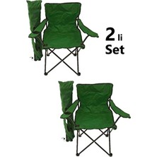 2 Adet Katlanır Kamp Sandalyesi Taşıma Çantalı Bardaklıklı Yeşil