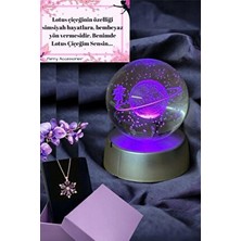 Perry Accessories Kararmaz Çelik Mor Lotus Kolye ve Renk Değiştiren 3D Satürn Kız Küre Hediye Seti İç Mekan Aksesuarı