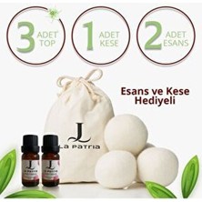 Lapatria 3 Adet Xxxl Yün Çamaşır Kurutma Topu - 1 adet kese - 2 Adet uçuçu yağ - Kurutma Makinesi için -