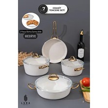 7 Parça Beyaz Granit Tencere Seti - Zarif Tasarım ve Dayanıklı Çözümler ( Dolma Sarma Altlık Hediye)