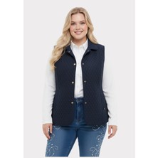 Büyük Beden Polo Yaka Lacivert Renkli Kapitone Yelek