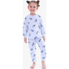 Mavi Çiçekli Kız Pijama Takımı - Mavi