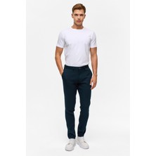 Lacivert Slim Armürlü Kanvas Pantolon