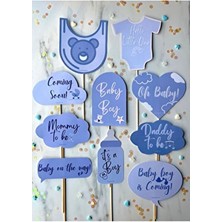 Mavi Erkek Bebek 10'lu Cinsiyet Partisi Baby Shower Konuşma Balonu Seti-Mommy To Be-Baby On The Way