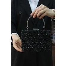 Kadın Siyah Taşlı Abiye Clutch Portföy Çanta