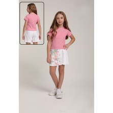 Escabel Çiçekli Şort Etek - Beyaz