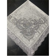 ayhanhome Gri Kadife Fransız Güpürlü Dantel Inci Işlemeli Lüks Çeyizlik Bohça