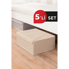 Kahverengi 5 Adet - Kapaklı Çok Amaçlı Çamaşır-Saklama-Düzenleme Vb Hurç, Kutu Baza 50X40X19