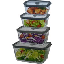 Sızdırmaz Cam Kapaklı Saklama Kabı 4'lü Set 2620/1380/800/470 ml
