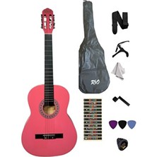 3/4 7-14 Yaş Pembe Klasik Gitar Kılıf Askı Pena Kapo Sticker