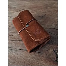 Tütün Kesesi Cüzdan Tütün Çantası Tütünlük %100 Süet Deri Taba Küçük. Açık Boyut: 13CM 19CM