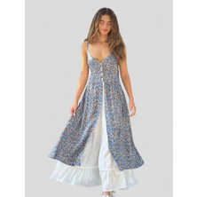 Retrobird Tasarım Viktorya Dönemi Countryside Elbise Kadın Mavi