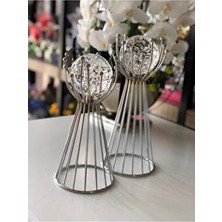 2'li Dekoratif Aksesuarlar Misket Metal Ayaklı Kabarcıklı Küre Set Gümüş(Silver) Renk