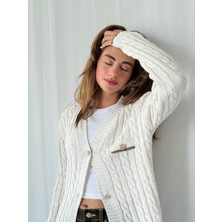 Retrobird Gold Düğmeli Hırka Kadın Krem