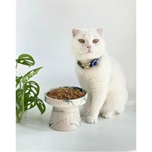 Seramik Kedi ve Köpek Mama Su Kabı (Yeşil-Beyaz-Ebru Desen-M2) 350 ml Kaymaz Taban Özelliği ile Kolay Temizlik Sunar