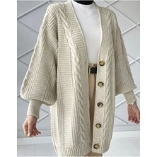 Lugmo Kadın Triko Hırka Akrilik Iplik 80 cm Saç Örgülü Taş