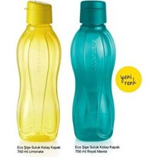 Tupperware Eko Şişe 750ML Sarı Renkli Hafif Plastik Kapaklı BPA İçermeyen 2'li Set