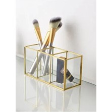 Cam Gold Üç Bölmeli Makyaj Organizer Çok Renkli Şık Fırçalık Kararmaya Karşı Dayanıklı