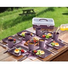 Piknik Seti 32 Parça 6 Kişilik Bardak Çatal Kaşık Bölmeli Tabak