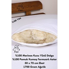 %100 Doğal Merinos Kuzu Yünü Dolgulu Kokusuz Yıkanabilir Yün Yastık (50X70 cm Ebat - 1700 Gr)