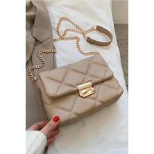 Bag & More Kadın Krem Kapitone Desenli Zincir Askılı Omuz Çantası