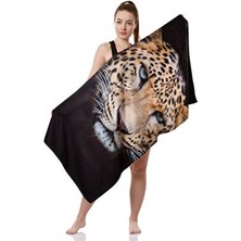 Yorka Design Kaplan Desenli Plaj Havlusu 70 x 140 cm Pamuk Polyester Hızlı Kuruma Süper Emici