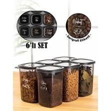 Beyaz Serigrafi Etiketli 6lı 1,2 Litre Peggy Kare Erzak Saklama Kabı Antrasit