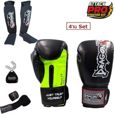 Dragon Attack 5 Plus Profesyonel Boks Eldiveni 4'lü Set Boks Eldiveni Kaval Koruyucu Bandaj Dişlik