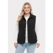 Lilas Xxl Büyük Beden Kadın Kapitone Yelek Siyah Renkli Günlük Stil Oversize Konforlu Tasarım