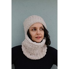 Naz Amigurumi Ekru Renkli El Örgüsü Puffy Kar Maskesi Balaclava Kış Sezonu Erkek Kullanımı İçin Tasarlandı