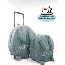 Kişiye Özel Isimli Çekçekli Çanta ve Sırt Çantası Anaokulu/kreş Seti (2'li Set) Indigo Tavşan 2-5yaş