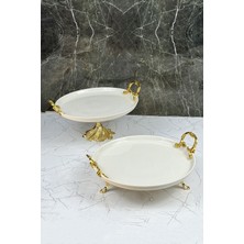 Elite 2'li Porselen Kand Ayaklı Sofra Sunum Seti & Kek Pasta Yemek Servis Tabağı 1 Adet