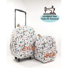 Kişiye Özel Isimli Çekçekli Çanta ve Sırt Çantası Anaokulu/kreş Seti (2'li Set) Unicorn 2-5 Yaş