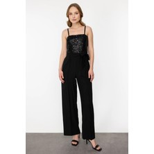 Ekol Kadın Ip Askılı Pul Işlemeli Tulum 4486 Siyah