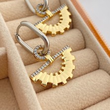 Çelik Kadın Küpe Trend Yelpaze Küpe Çift Renk