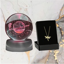 Renk Değiştiren Dolunay Cam Küre Melek Kolye Hediye Seti Özel Tasarım ve Şık Materyal