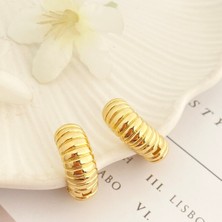 Halka Küpe Tırtıklı Küpe Zirkon Taşlı Serenay Küpe Kararmaz Xuping Gold