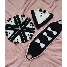 3'lü El Örgüsü Damat Bohçası Lif Seti Yumuşak Malzemeden Siyah Beyaz Desenli