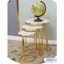 Mim Beyaz Desenli - Gold Dünya Zigon Sehpa