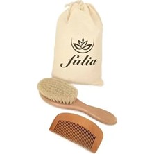 Maxi Boy Doğal Keçi Kılı Bebek Saç Fırçası ve Doğal Ahşap Tarak 2'li Set